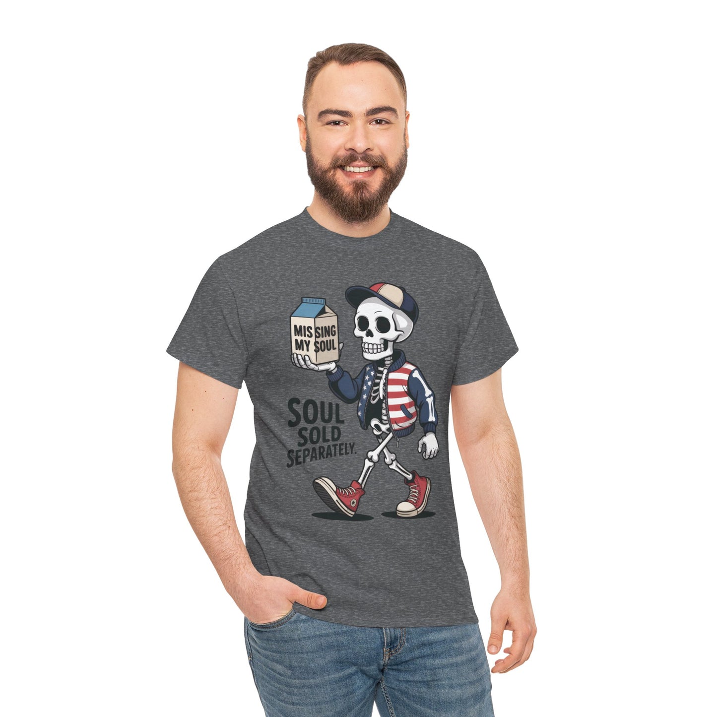 Funny Skeleton T-Shirt Soul Sold Separately Graphic Tee, Missing Soul Cartoon Shirt, Gothic Streetwear, Halloween Gift Tee
