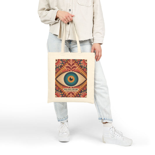 Vibrant Eye Design Canvas Tote Bag, Boho Shopper, Eco-Friendly Grocery Bag, Gift for Art Lovers, Sustainable Fashion