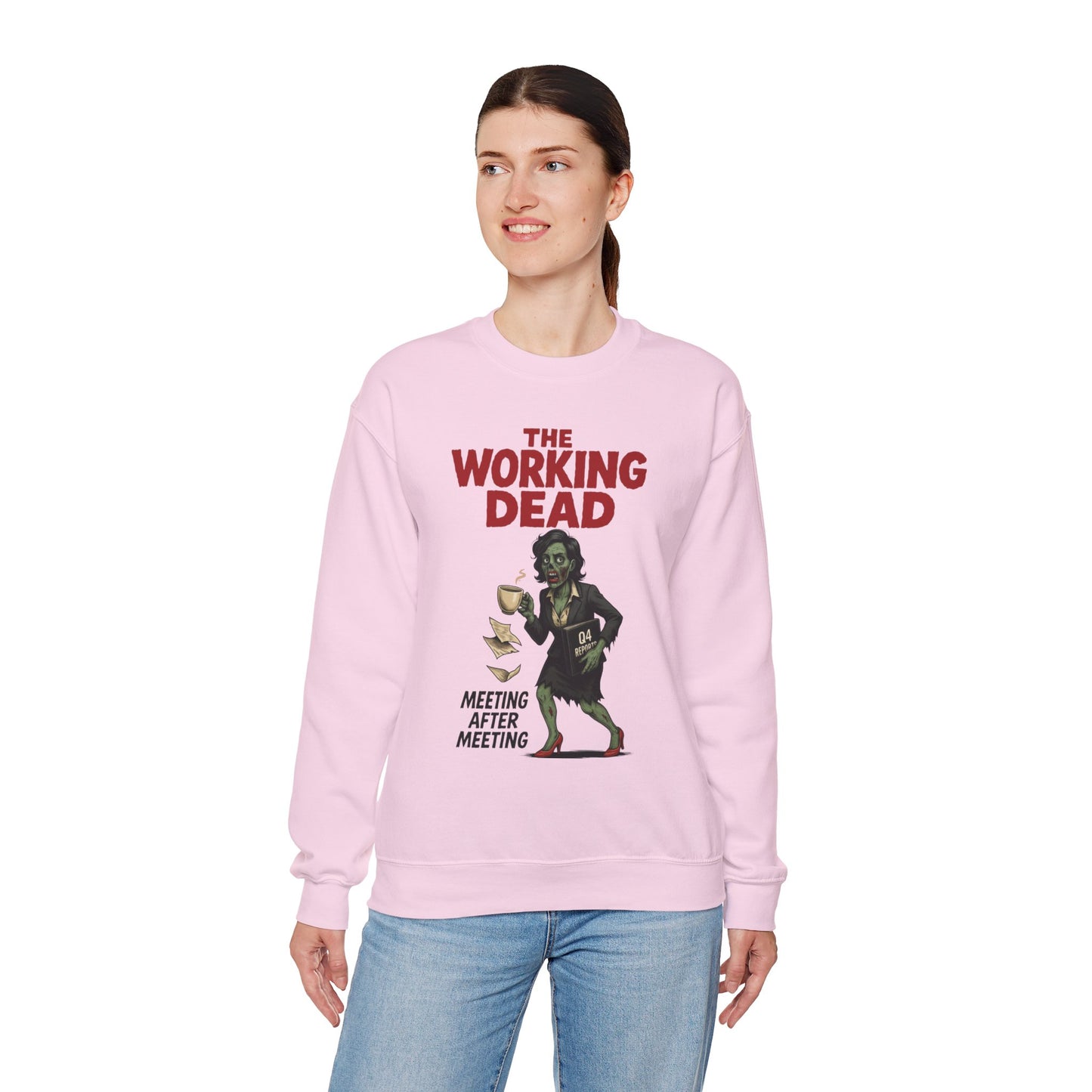 The Working Dead Women's Funny Zombie Sweatshirt, Office Humor Crewneck, Halloween Work Top