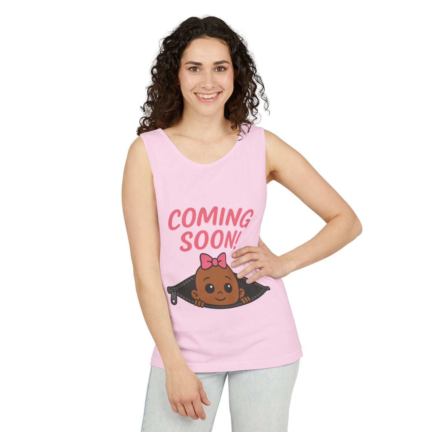Coming Soon Maternity  Tank Top, Cute Baby Girl Pregnancy Announcement Shirt, Expecting Mom Gift, Gender Reveal Tank, Baby Shower Gift