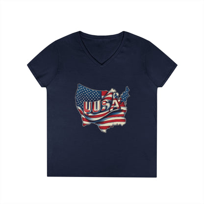 Patriotic Ladies' V-Neck T-Shirt, USA Flag Top, Independence Day Apparel, Women's Casual Wear, Summer T-Shirt, 4th of July Gift