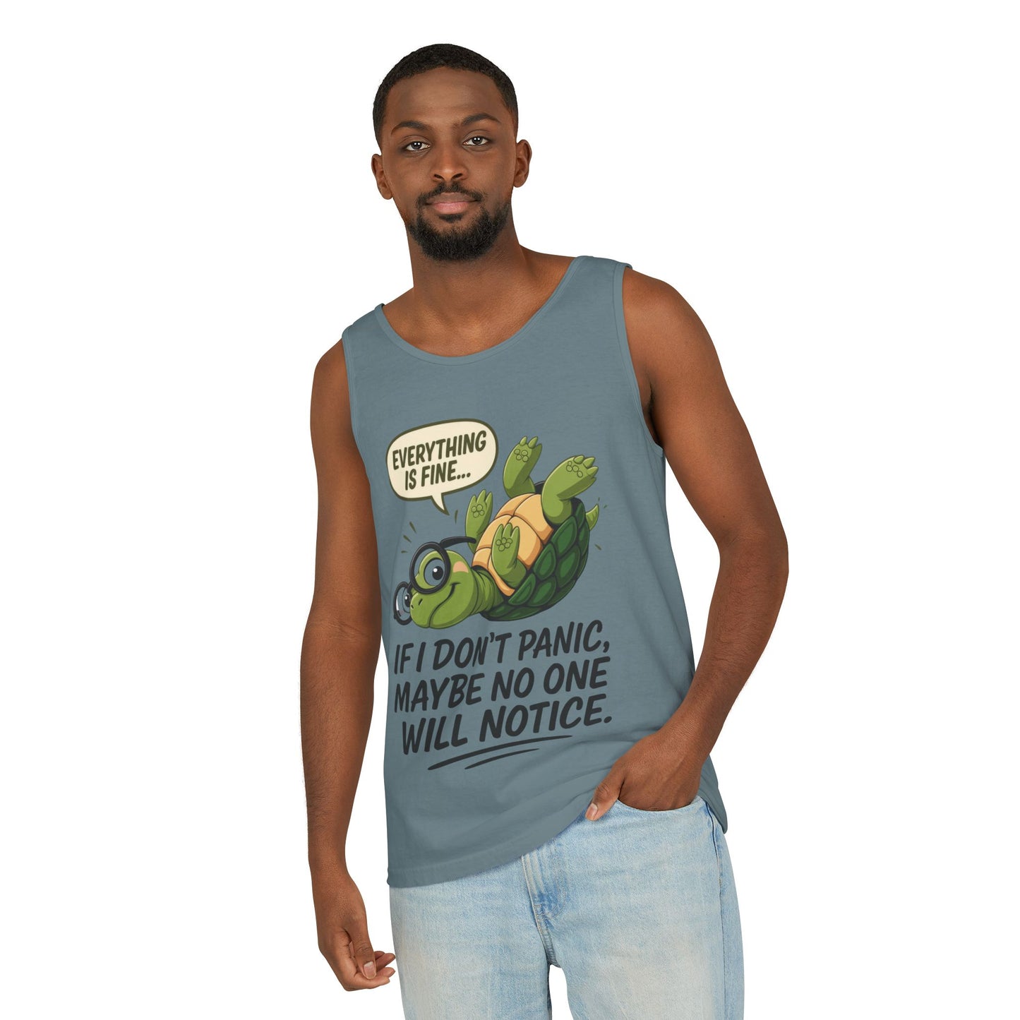 Mens Funny Turtle Graphic Tank Top, Summer Apparel, Gift for Animal Lovers, Beach Day Essentials, Mens Casual Wear, Relaxed Vibes