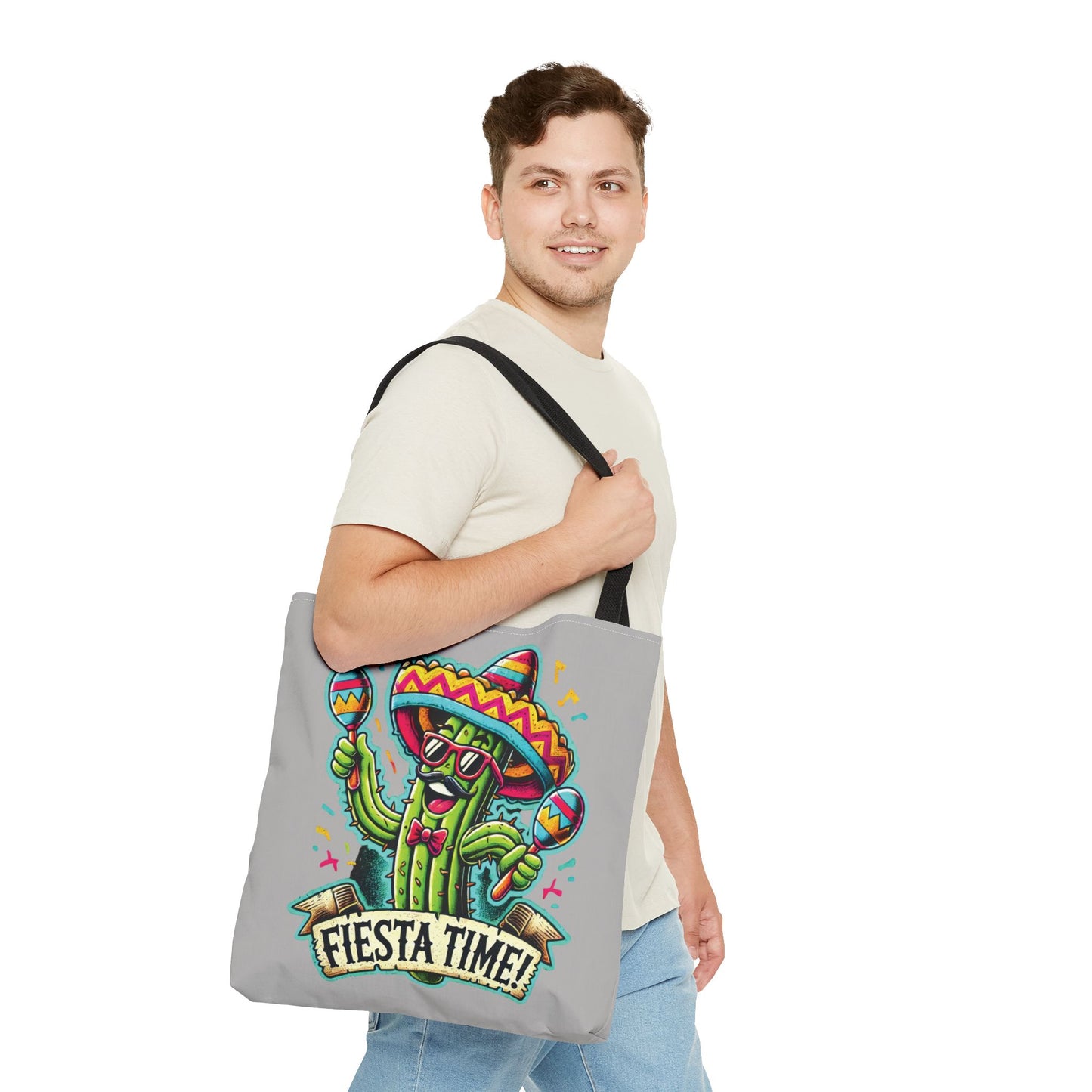 Fiesta Time Cactus Tote Bag, Funny Mexican Party Gift, Sombrero Maracas Print, Cinco de Mayo Bag, Summer Festival Tote, Beach Bag, Shopping