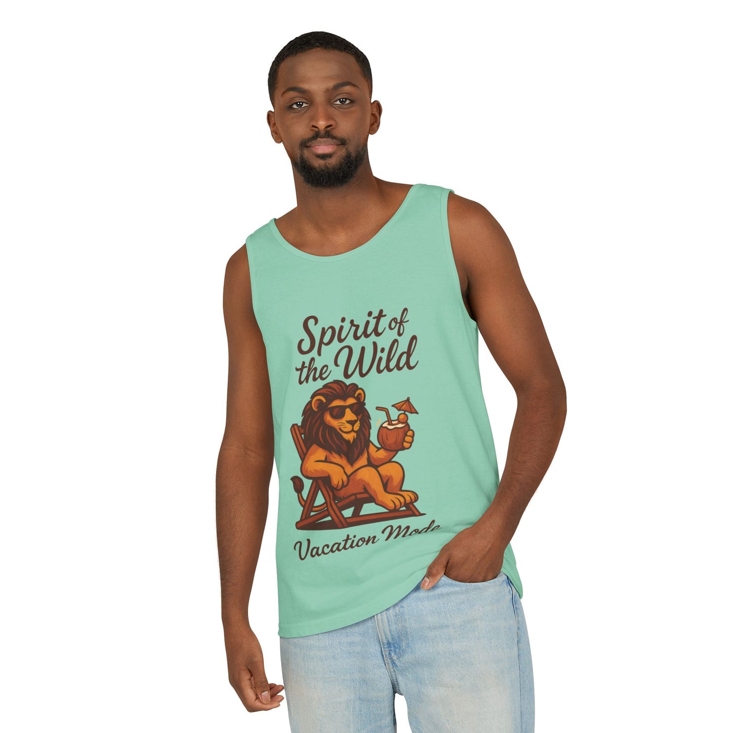 Spirit of the Wild Lion Tank Top - Vacation Mode Funny Summer Sleeveless Shirt for Men, Summer Wear, Graphic Tees, Beach Outfit