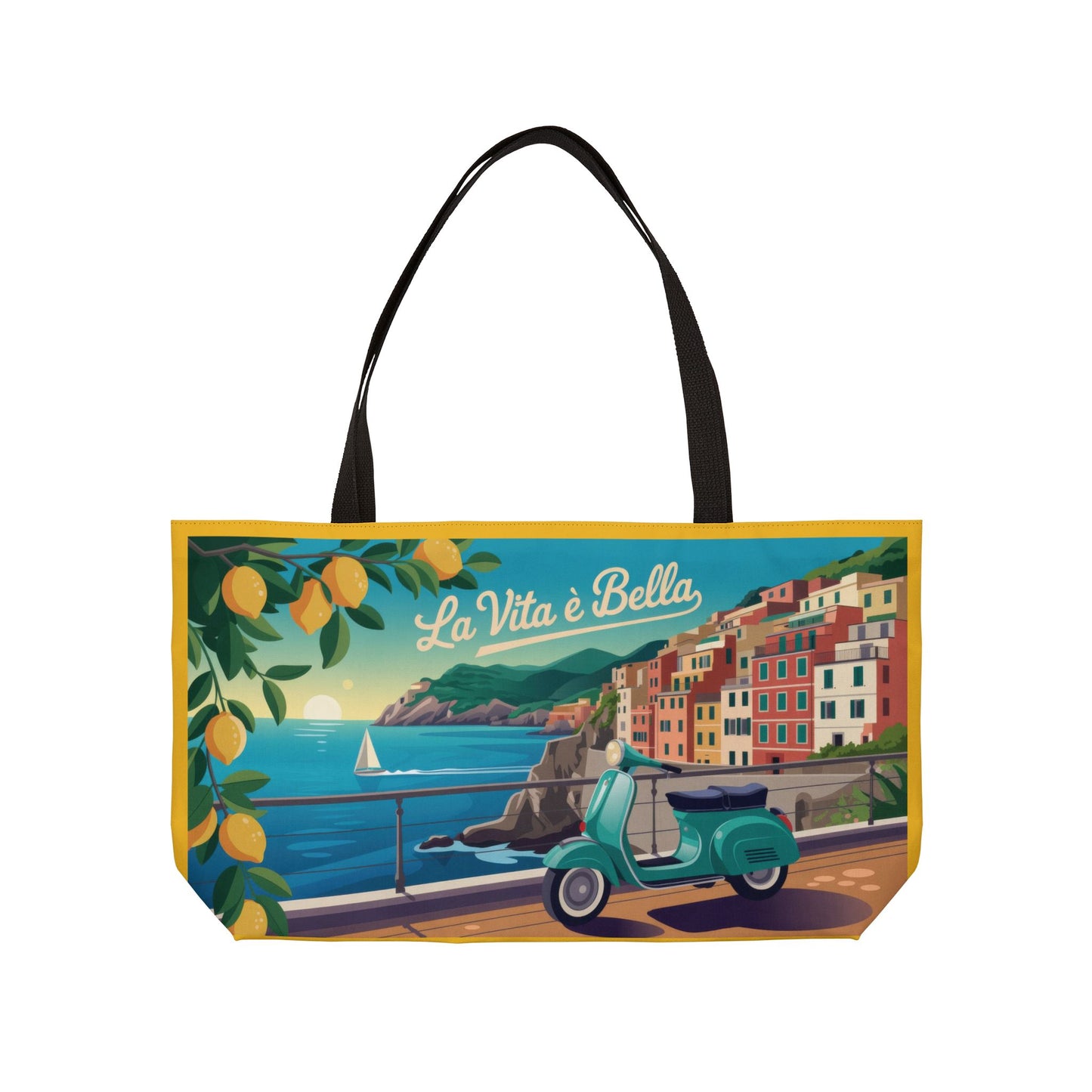 Vibrant Travel Weekender Tote Bag, Beach Bag, Shopping Tote, Summer Adventure Essential, Gift for Her, Italian Riviera themed beach tote bag
