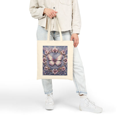 Butterfly Floral Cotton Canvas Tote Bag, Eco-Friendly Shopping, Gift for Her, Nature Lover, Reusable Bag, Boho Style