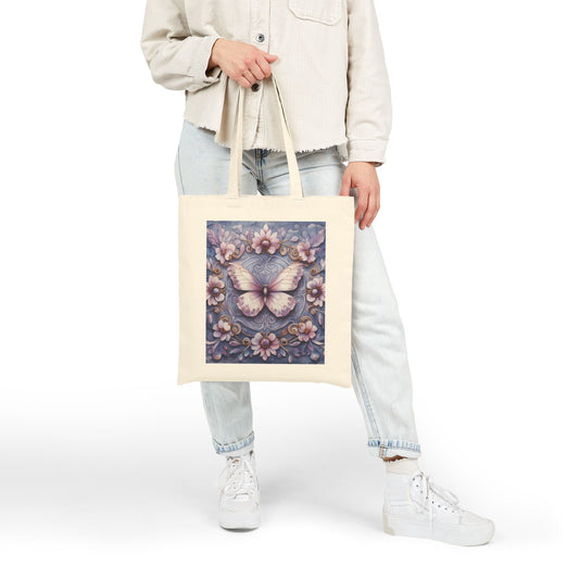 Butterfly Floral Cotton Canvas Tote Bag, Eco-Friendly Shopping, Gift for Her, Nature Lover, Reusable Bag, Boho Style