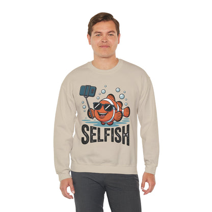 Unisex Heavy Blend™ Crewneck Sweatshirt, Mens Selfish Funny Fish Sweatshirt, Cute Selfie Pullover, Ocean Humor Top