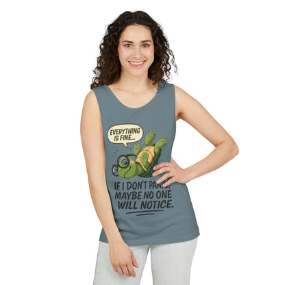 Funny Turtle Womens Tank Top, Everything is Fine, Womens Summer Apparel, Relaxed Fit, Pool Party, Beachwear, Humorous Gift
