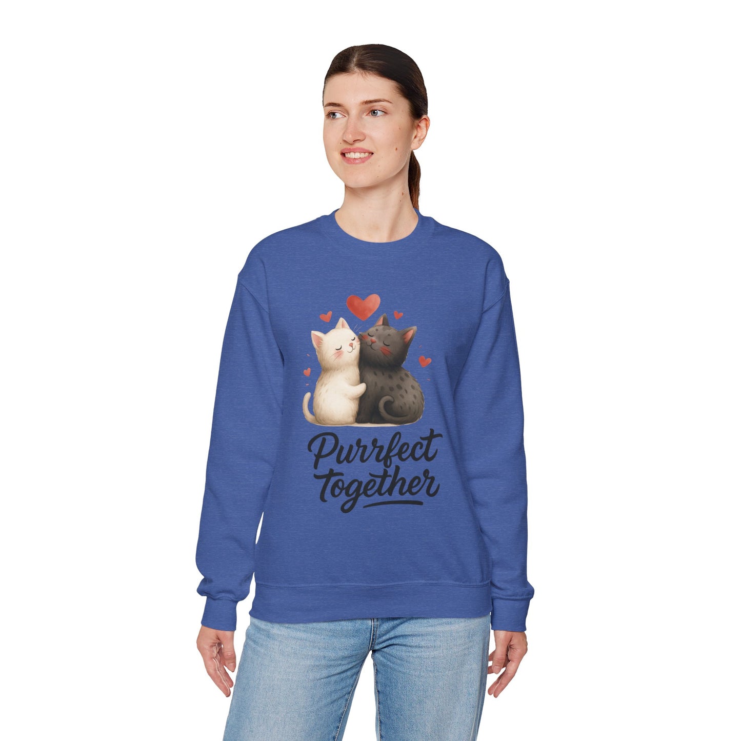 Cute Cat Couple Womens Sweatshirt, Purrfect Together Sweater, Gift for Cat Lovers, Cozy Crewneck for Valentine's Day, Animal Lover Apparel