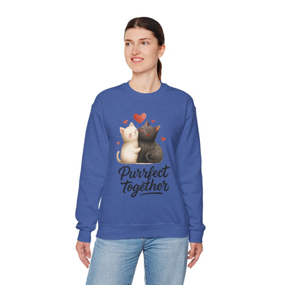 Cute Cat Couple Womens Sweatshirt, Purrfect Together Sweater, Gift for Cat Lovers, Cozy Crewneck for Valentine's Day, Animal Lover Apparel