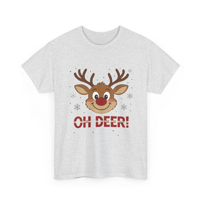 Women's Oh Deer Christmas T-Shirt, Cute Reindeer Holiday Graphic Tee, Women's Heavy Cotton Tee