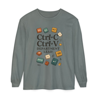 Graphic Long Sleeve Tee, Ctrl+C Ctrl+V Department Lead, Funny Office Humor Shirt, Programmer Gift, Tech Nerd Tee, IT Department Apparel