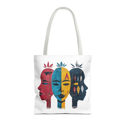 Artistic Tote Bag with Abstract Faces - Bohemian Style, Eco-Friendly Shopping Bag, Gift for Art Lovers, Unique Beach Bag, Festival Accessory