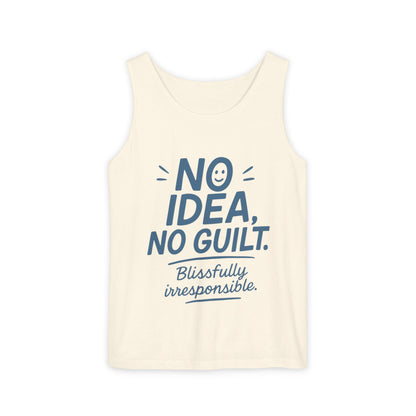 Womens No Guilt Tank Top, No Idea Funny Quote, Blissfully Irresponsible Workout Tee, Casual Sleeveless Top, Summer Activewear, Relaxed Style