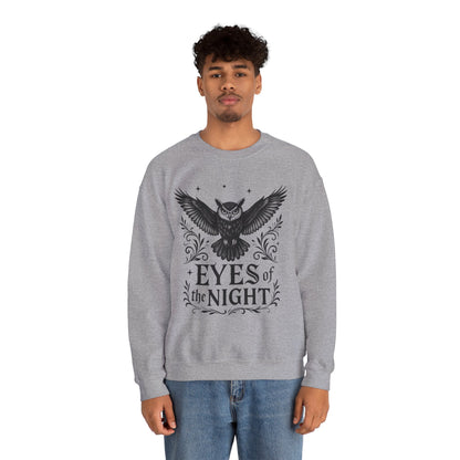 Eyes of the Night Owl Sweatshirt, Mens Dark Gothic Sweatshirt, Mysterious Owl Graphic Pullover, Forest Bird of Night Design, Halloween Gift