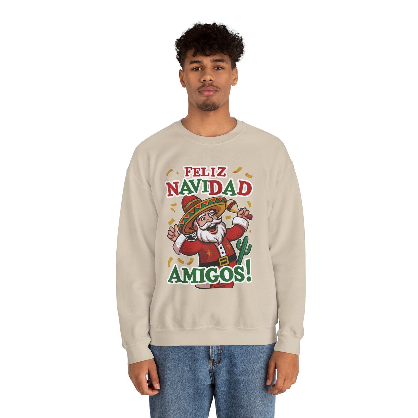 Feliz Navidad Amigos Sweatshirt, Funny Mexican Santa Christmas Jumper, Latin Holiday Fiesta Pullover