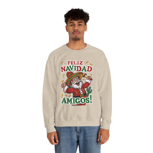Feliz Navidad Amigos Sweatshirt, Funny Mexican Santa Christmas Jumper, Latin Holiday Fiesta Pullover