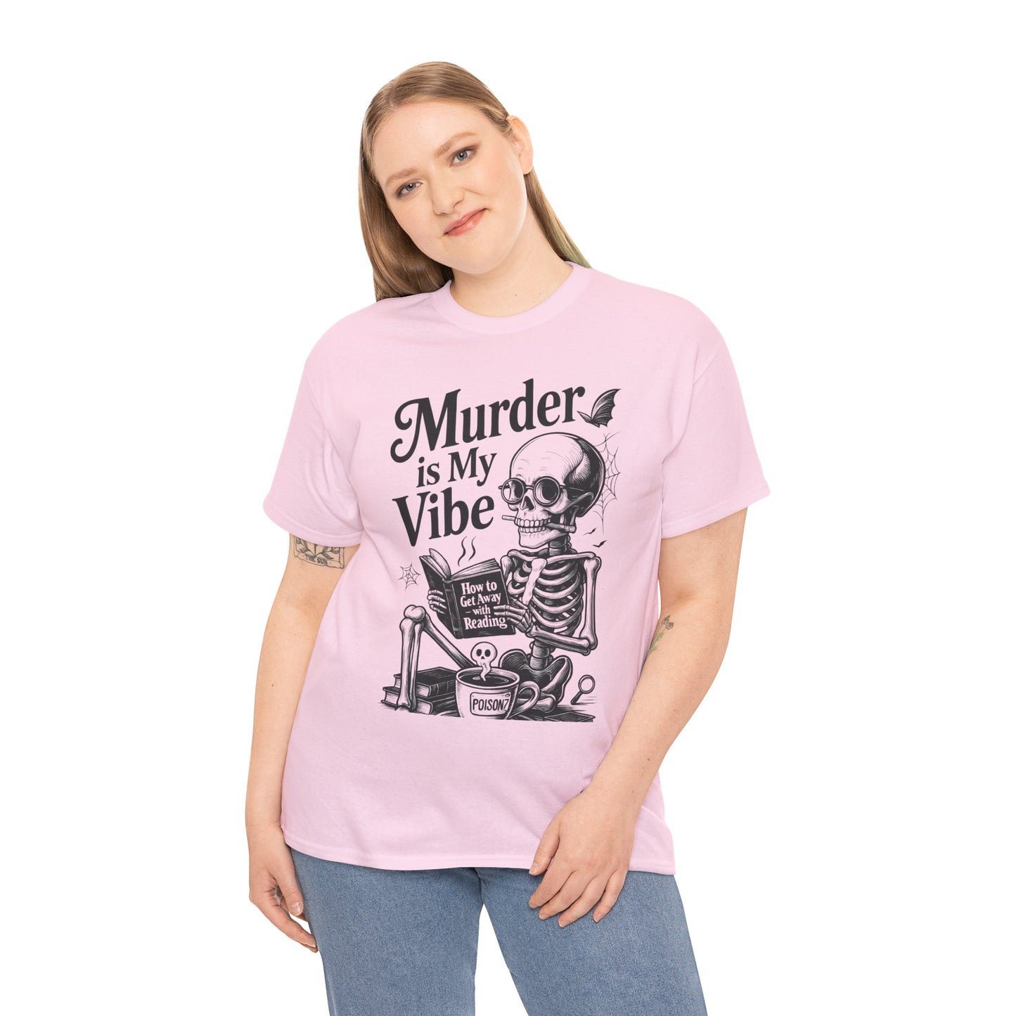 Womens Heavy Cotton Tee - "Murder is My Vibe" Graphic Shirt for Ghoulish Vibes, Halloween Fun, Spooky Season, Casual Wear, Gift for [...]
