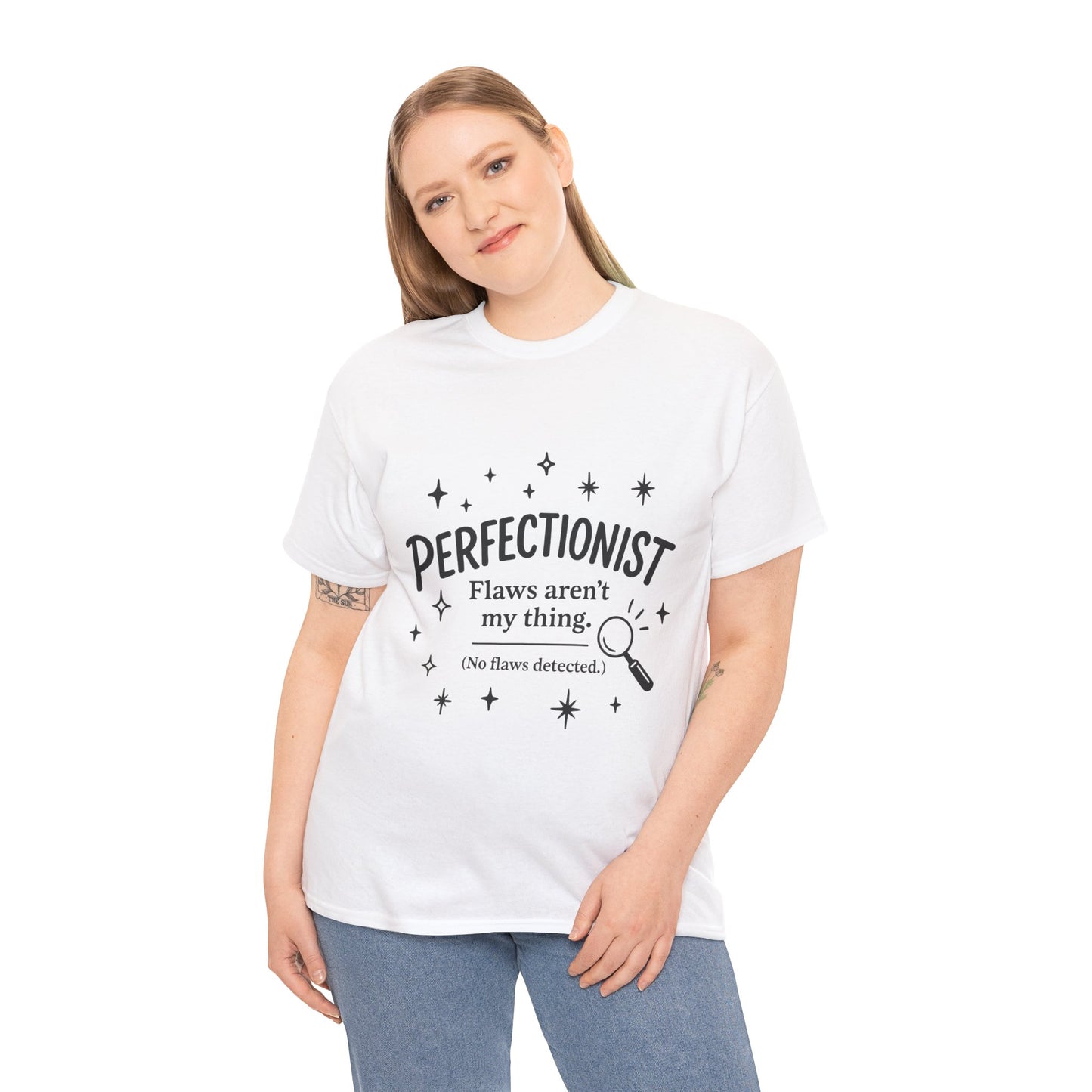 Funny Perfectionist T-Shirt for Women, No Flaws Detected Graphic Tee, Minimalist Humor Shirt, Gift for OCD, Flawless Queen