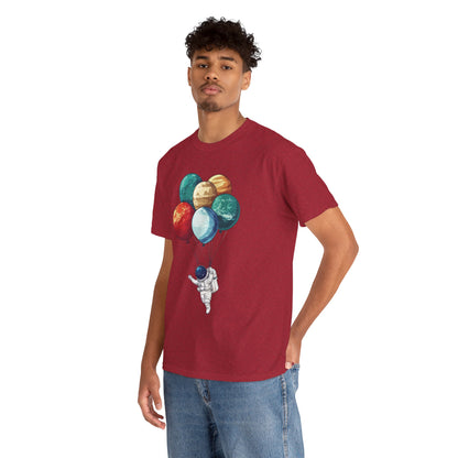 Astronaut with Planet Balloons T-Shirt, Space Lover Unisex Tee, Outer Space Graphic Shirt, Space Theme Shirt, Cosmic Adventure Top