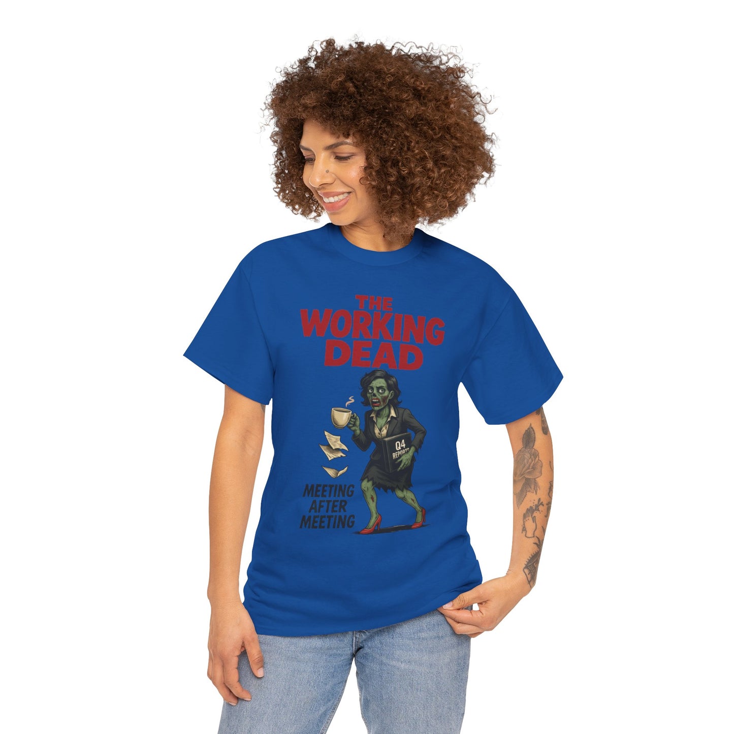 The Working Dead Women's Zombie Funny Office T-Shirt, Meeting Humor Tee, Zombie Work Top, Halloween Work Tee