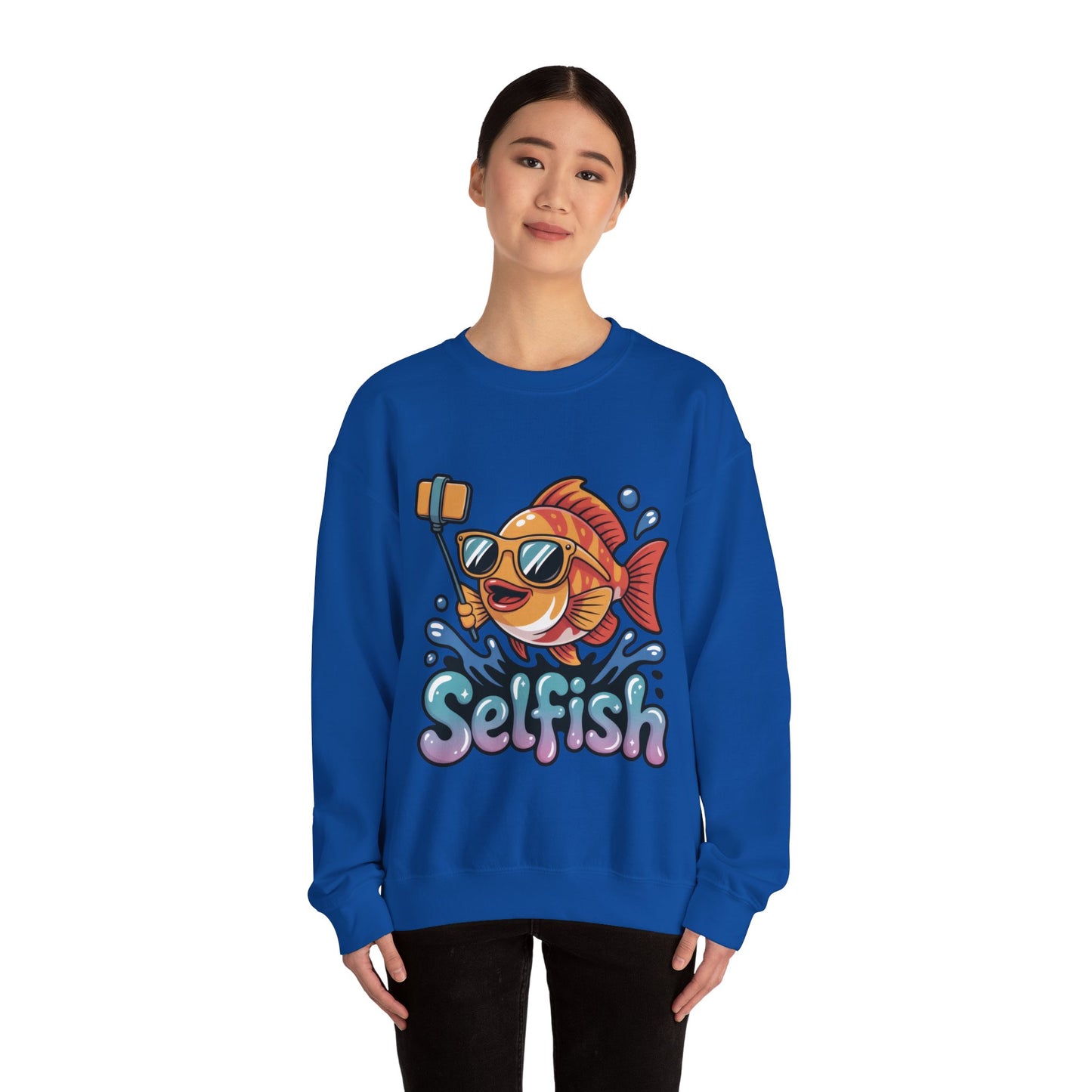 Selfish Womens Sweatshirt, Funny Selfie Pullover, Cute Ocean Pun Sweater, Playful Sea Life Gift, Fun Gift for Fish Lovers, Fishing Apparel