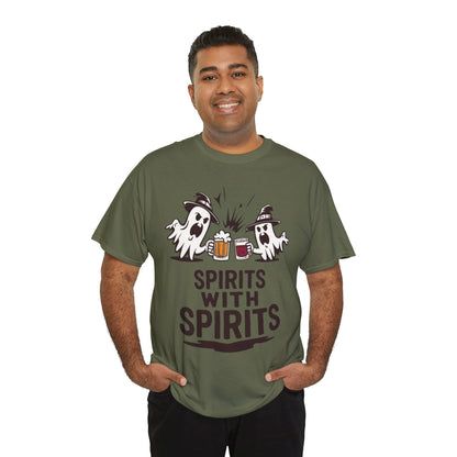 Spirits With Spirits Men's T-Shirt, Funny Ghost Drinking Halloween Party Graphic Tee