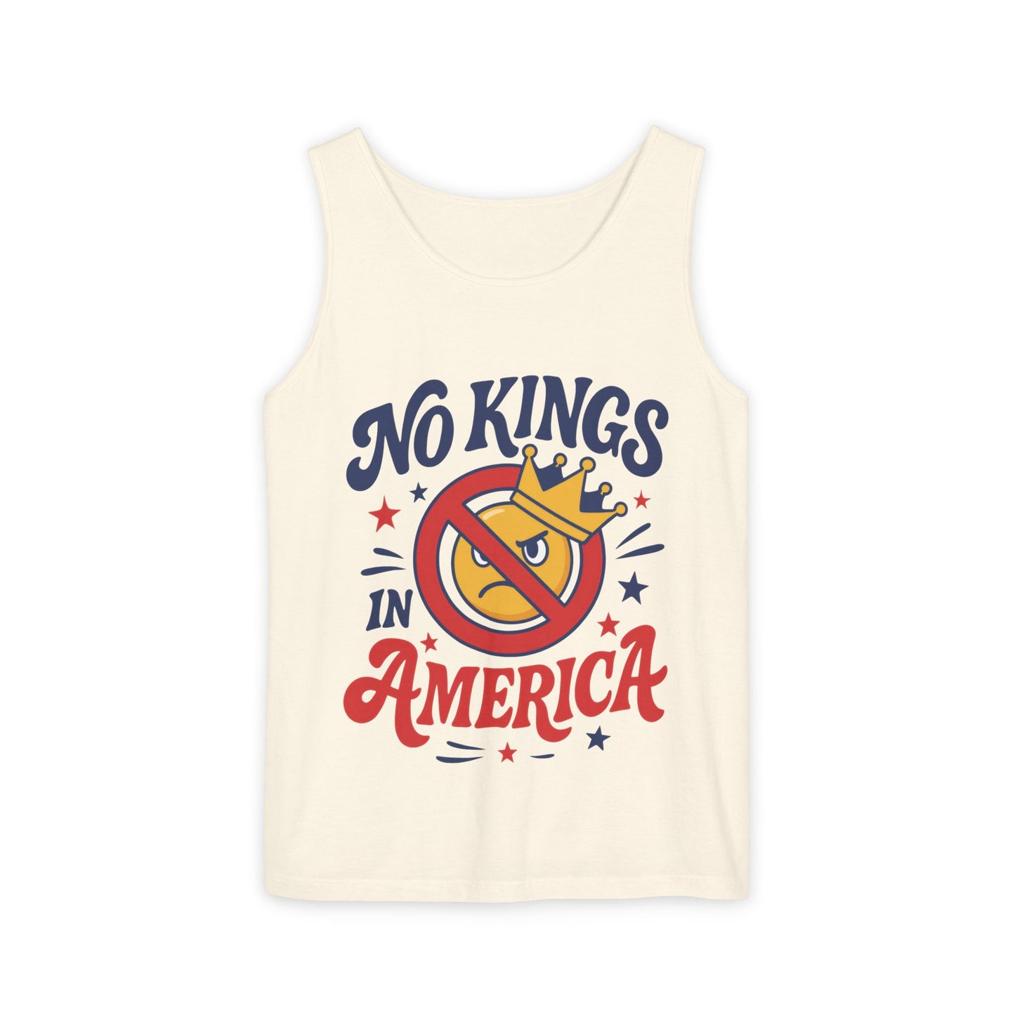No Kings in America Tank Top - Funny Patriotic Anti Monarchy Sleeveless Shirt - USA Freedom Top, Unisex Summer Apparel, USA Independence Day