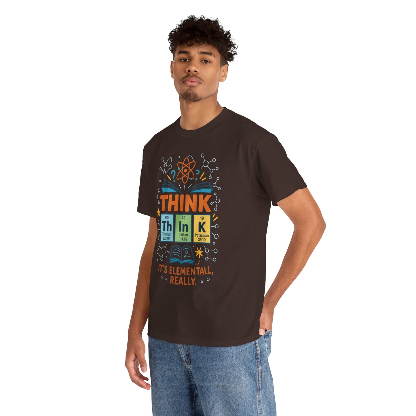 Funny Mens Science T-Shirt, THINK Element Periodic Table Shirt, Smart Geek Nerd Tee for Him, Ideal for Science Lovers, Geeky Apparel