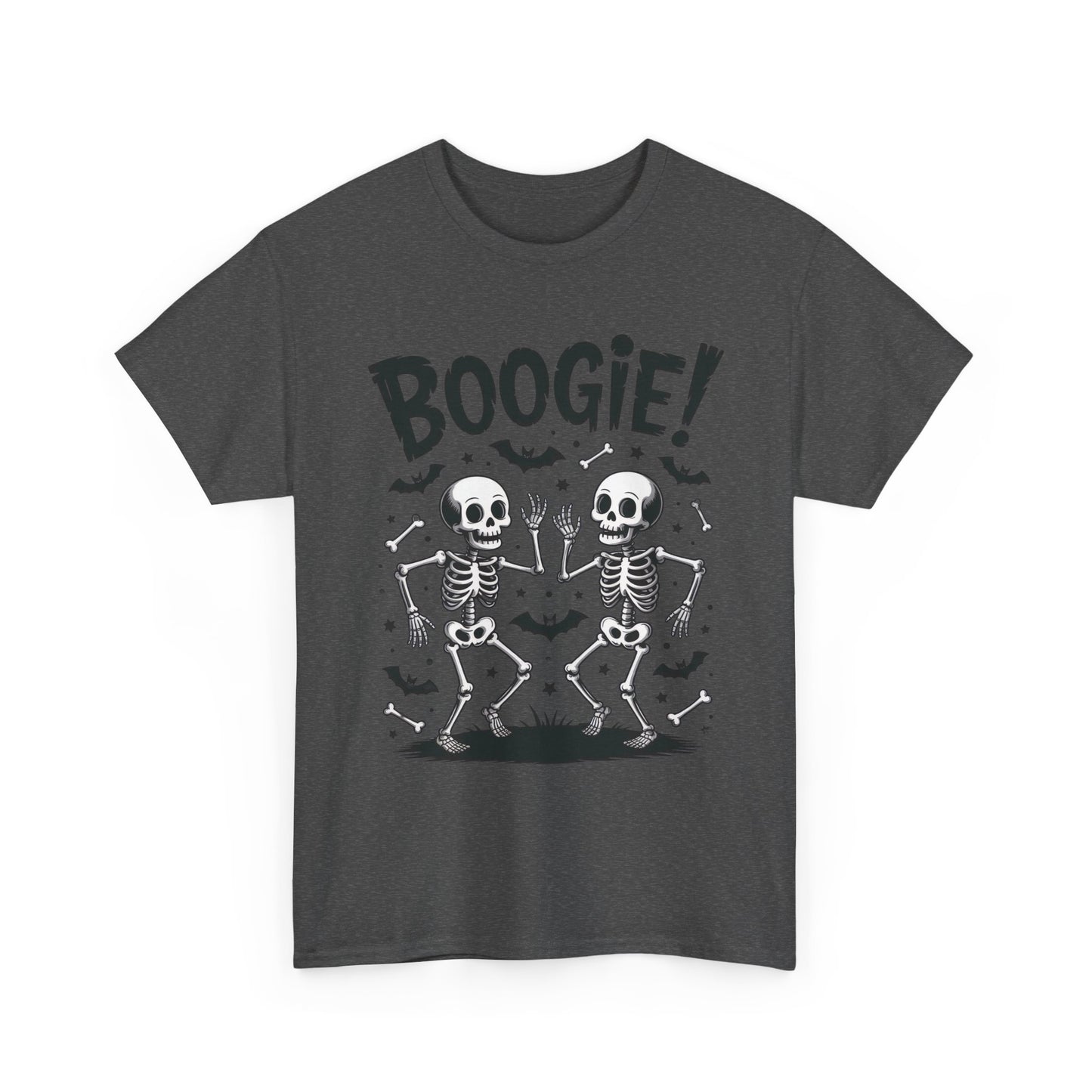Halloween Dancing Skeletons Women's T-Shirt, BOOGIE! Funny Spooky Graphic Tee for Women, Women's Heavy Cotton Tee