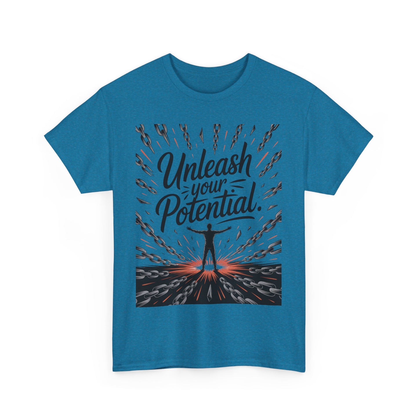 Inspiring Men's Heavy Cotton Tee, "Unleash Your Potential" Motivation Shirt, Gift for Graduates, Personal Growth Apparel, Casual Wear