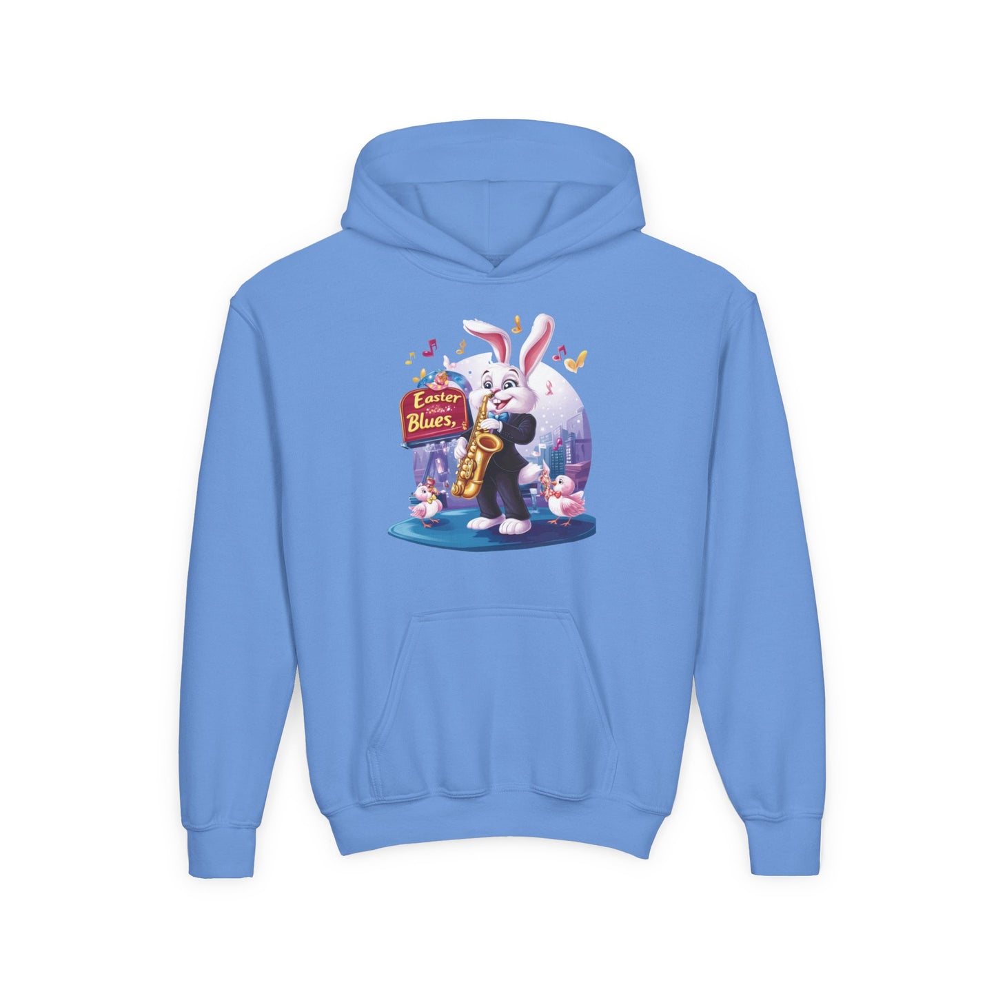 Easter Blues Youth Hoodie, Cute Bunny Sweatshirt, Spring Festival Apparel, Kid's Gift, Music Celebration, Easter Outfit