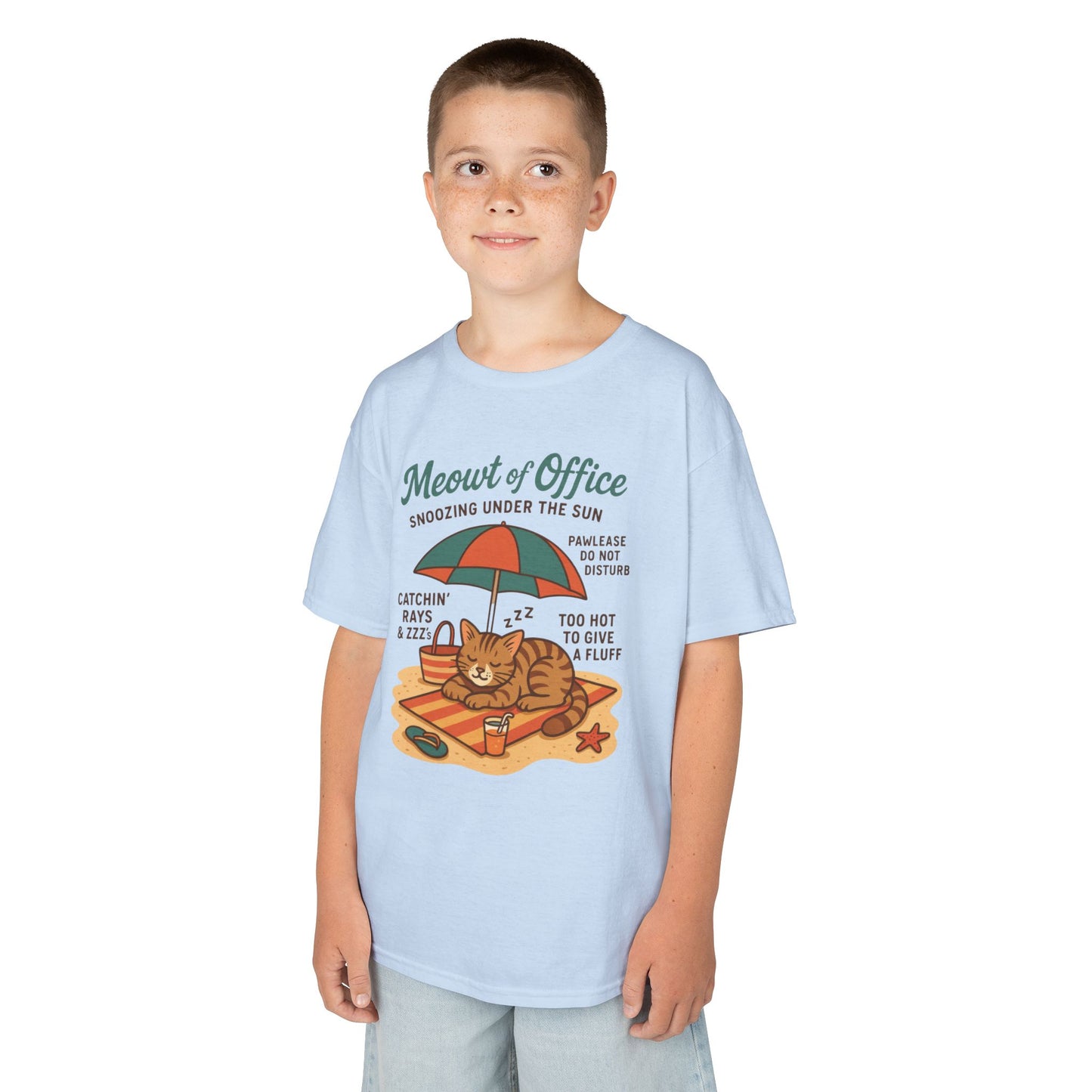 Kids Cat-Themed T-Shirt - Meowt of Office, Cute Summer Tee, Cat Lover Gift, Fun Playwear, Summer Beach Vacation Tee