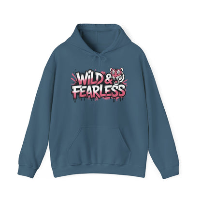 Women's Hoodie Wild & Fearless, Tiger Graffiti Graphic Pullover, Bold Urban Streetwear Hoodie