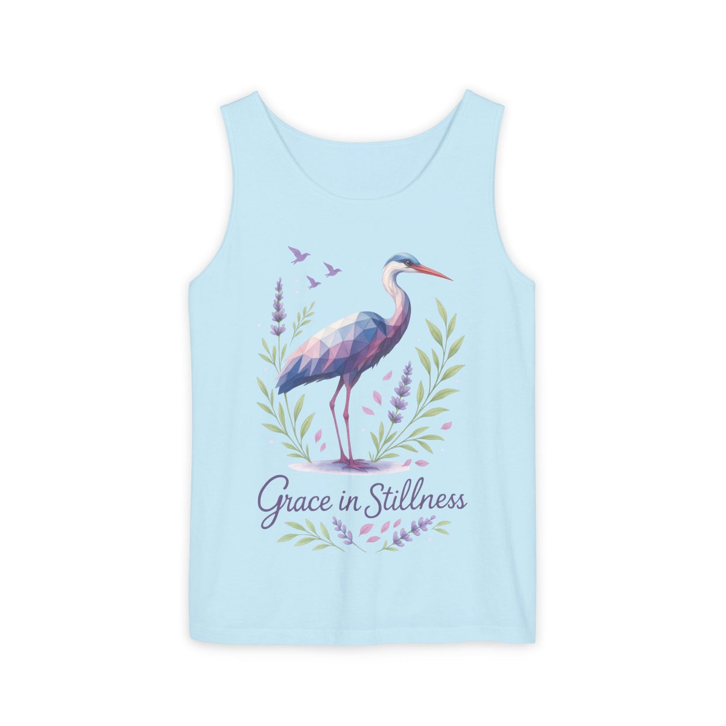 Polygonal Heron Graphic Tank, Womens Artistic Bird Summer Top, Geometric Crane, Bird Lovers Gift, Yoga Shirt, Fitness Apparel, Casual Wear