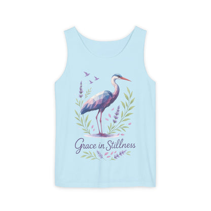 Polygonal Heron Graphic Tank, Womens Artistic Bird Summer Top, Geometric Crane, Bird Lovers Gift, Yoga Shirt, Fitness Apparel, Casual Wear