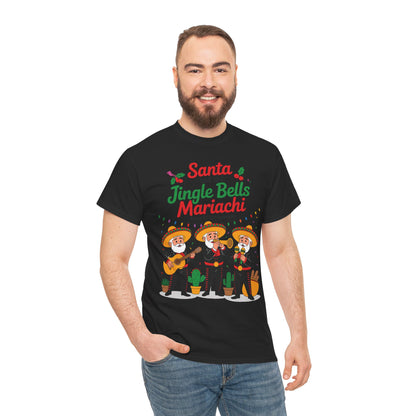 Santa and the Jingle Bells Mariachi, Funny Mexican Christmas T-Shirt, Latin Fiesta Holiday Tee, Navidad Humor Shirt