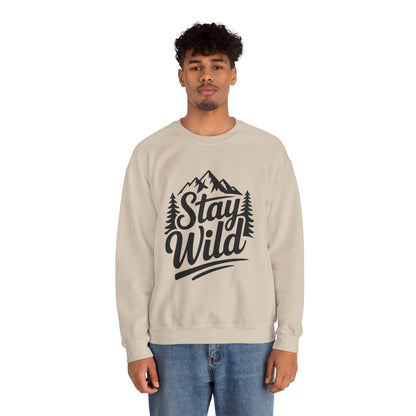Stay Wild Unisex Crewneck Sweatshirt, Cozy Casual Wear for Adventurers, for Nature Lovers, Mountain Nature Unisex Crewneck Sweatshirt