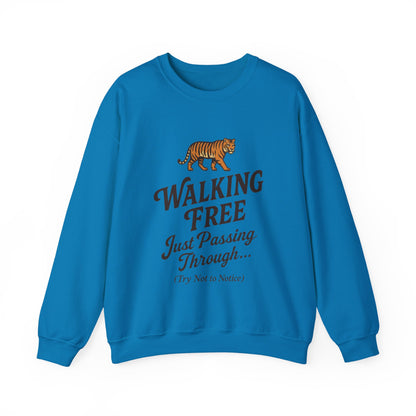 Funny Tiger Mens Crewneck Sweatshirt - Walking Free Cozy Wild Animal Pullover - Motivational Sweatshirt, Inspirational Apparel