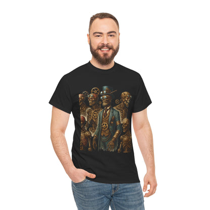 Steampunk Skeleton Gentleman T-Shirt, Vintage Mechanical Robot Skull Design, Gothic Industrial Cyberpunk Tee for Men
