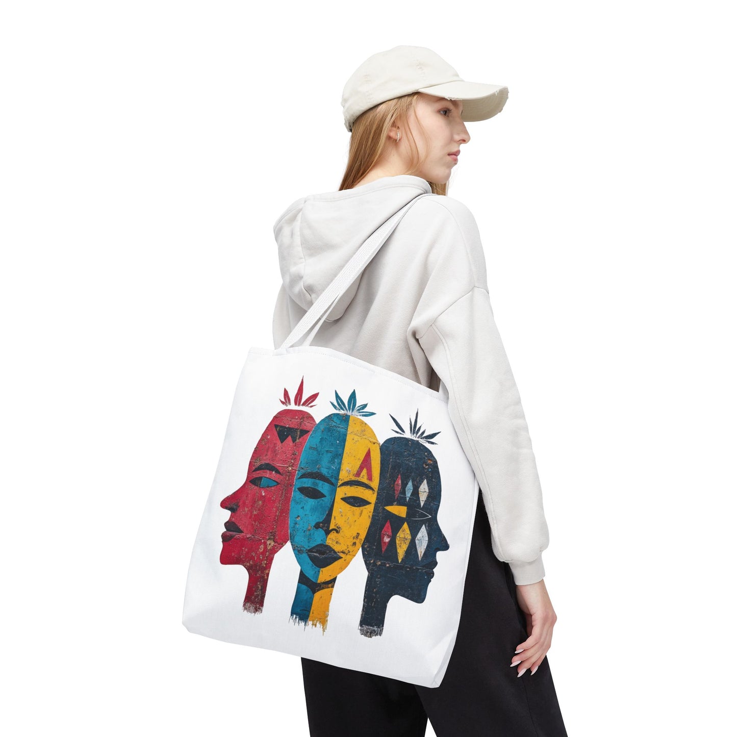 Artistic Tote Bag with Abstract Faces - Bohemian Style, Eco-Friendly Shopping Bag, Gift for Art Lovers, Unique Beach Bag, Festival Accessory