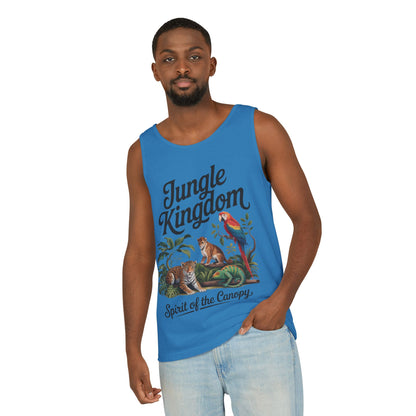 Jungle Kingdom Tank Top, Mens Garment-Dyed Sleeveless Shirt, Spirit of the Canopy Tee, Summer Outfit, Eco-Friendly Casual Wear