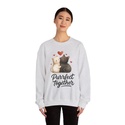 Cute Cat Couple Womens Sweatshirt, Purrfect Together Sweater, Gift for Cat Lovers, Cozy Crewneck for Valentine's Day, Animal Lover Apparel