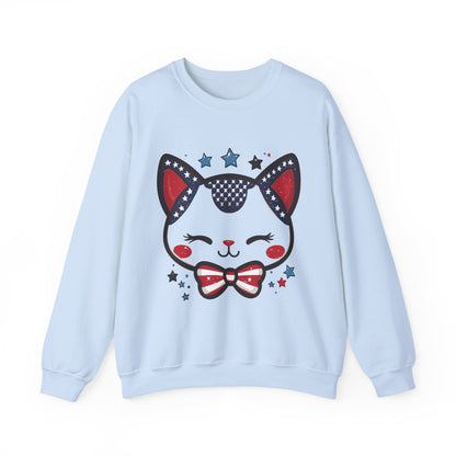 Cute Patriotic Cat Graphic Sweatshirt, Cozy Women's Crewneck, Cat Lover Gift, Fourth of July, Perfect for Holidays and Celebrations