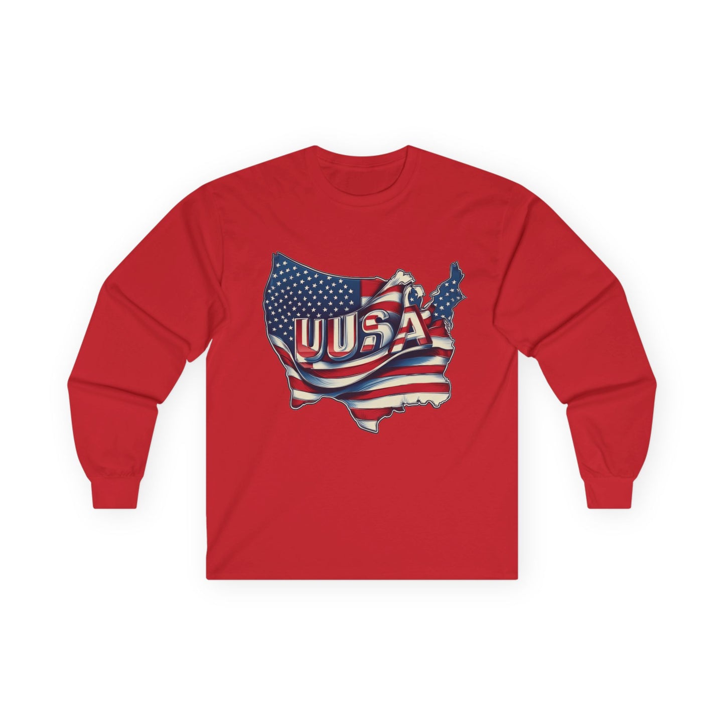Patriotic Long Sleeve Tee, USA Flag Design, Unisex Cotton Shirt, Perfect for Independence Day, Gifts for Americans, Casual Wear