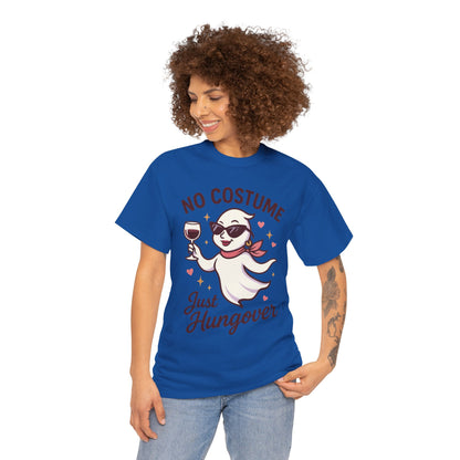 No Costume Just Hungover Women's T-Shirt, Funny Ghost Wine Halloween Party Graphic Tee