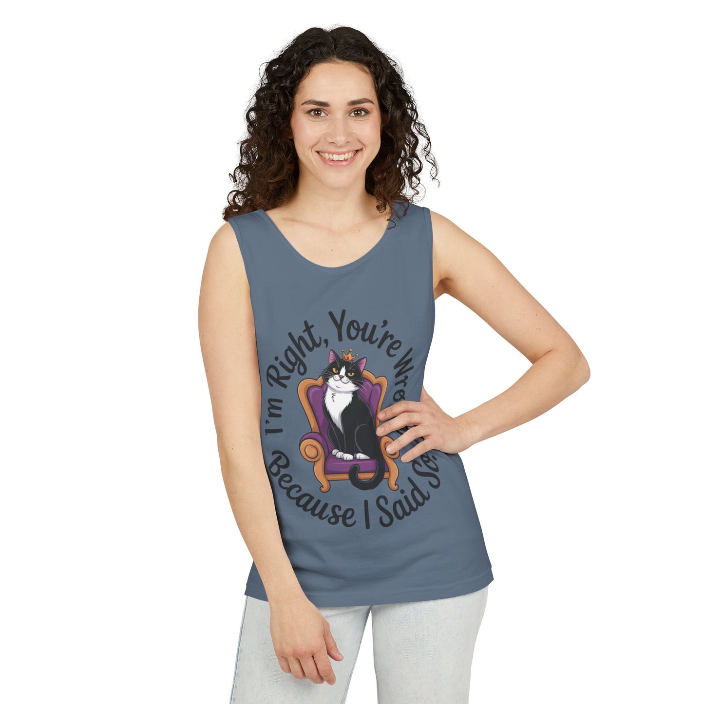 Funny Cat Queen Tank Top, Sassy Cat Graphic Tee for Women, Cat Mom Humor Tee Gift, Funny Graphic T-Shirt, I'm Right, You're Wrong Tee