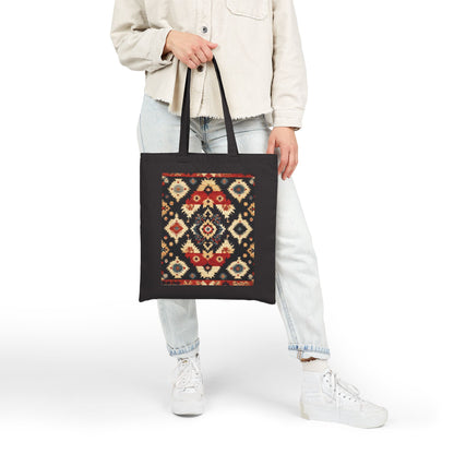 Bohemian Cotton Canvas Tote Bag, Reusable Shopping Bag, Gift for Her, Beach Bag, Travel Companion, Traditional Turkish Carpet Pattern