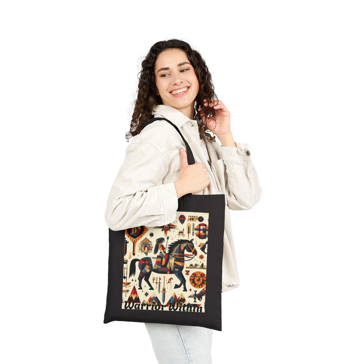 Warrior Within Cotton Canvas Tote Bag, Boho Tote, Eco-Friendly Bag, Gift for Her, Travel Accessory, Art Print Bag